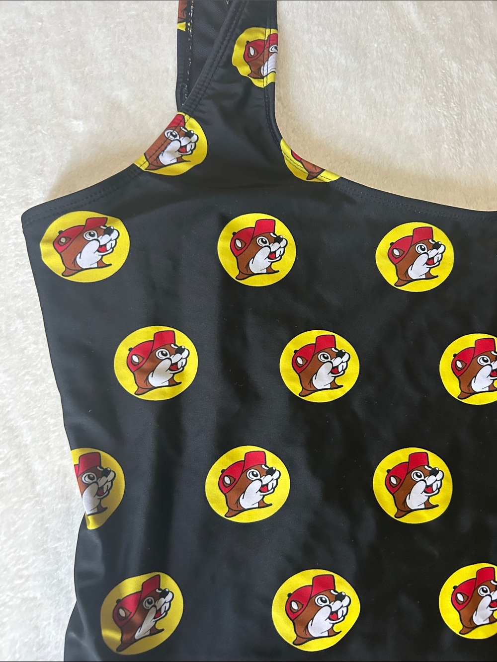 Women’s Black Buccee’s Swim One-Piece with Red & Yellow Beaver Print-XL - Picture 5 of 10
